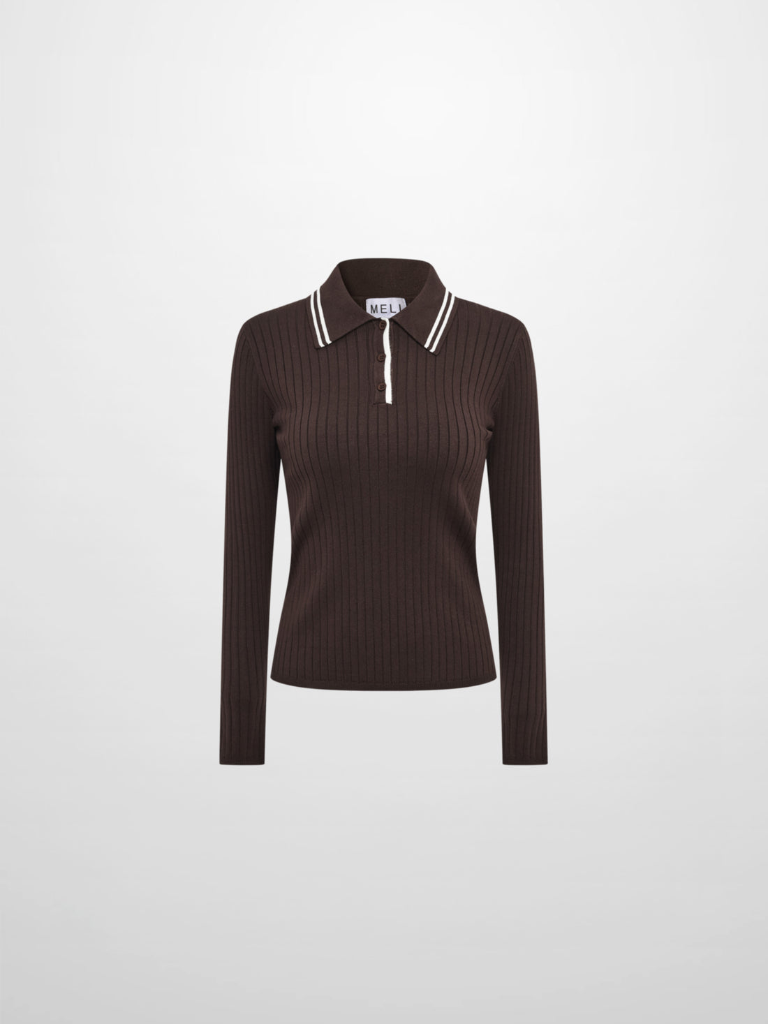 Ribbed Polo Sweater - Brown/Cream Stripe