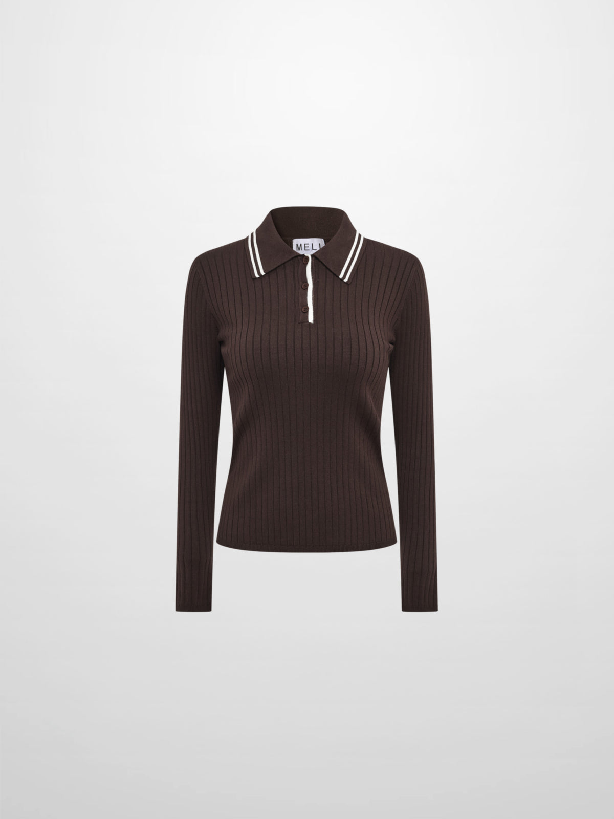 Ribbed Polo Sweater - Brown/Cream Stripe