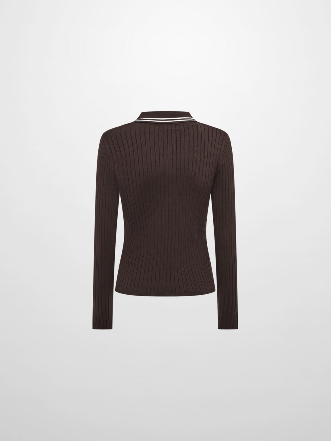 Ribbed Polo Sweater - Brown/Cream Stripe