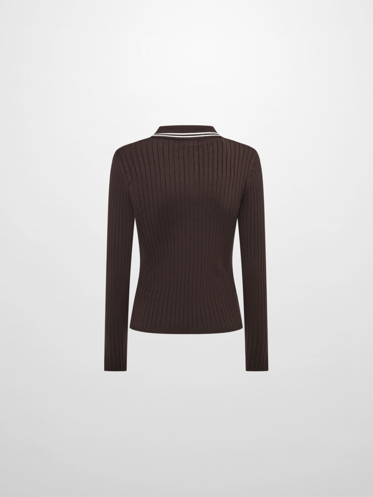 Ribbed Polo Sweater - Brown/Cream Stripe
