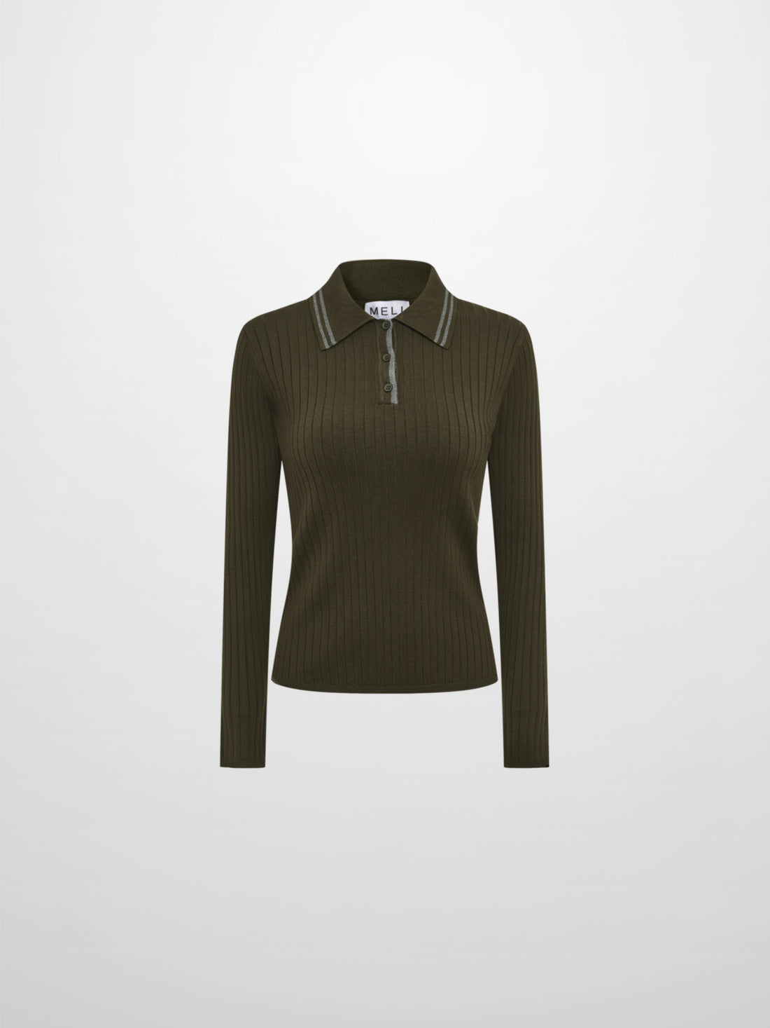Ribbed Polo Sweater - Green/Grey Stripe