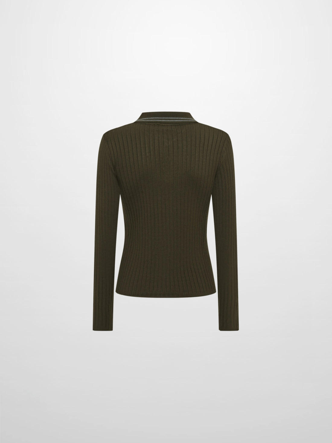 Ribbed Polo Sweater - Green/Grey Stripe