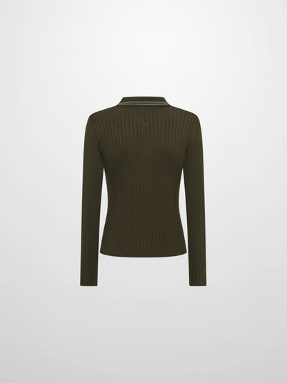 Ribbed Polo Sweater - Green/Grey Stripe
