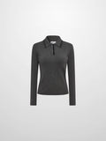 Ribbed Polo Sweater - Grey/Black Stripe