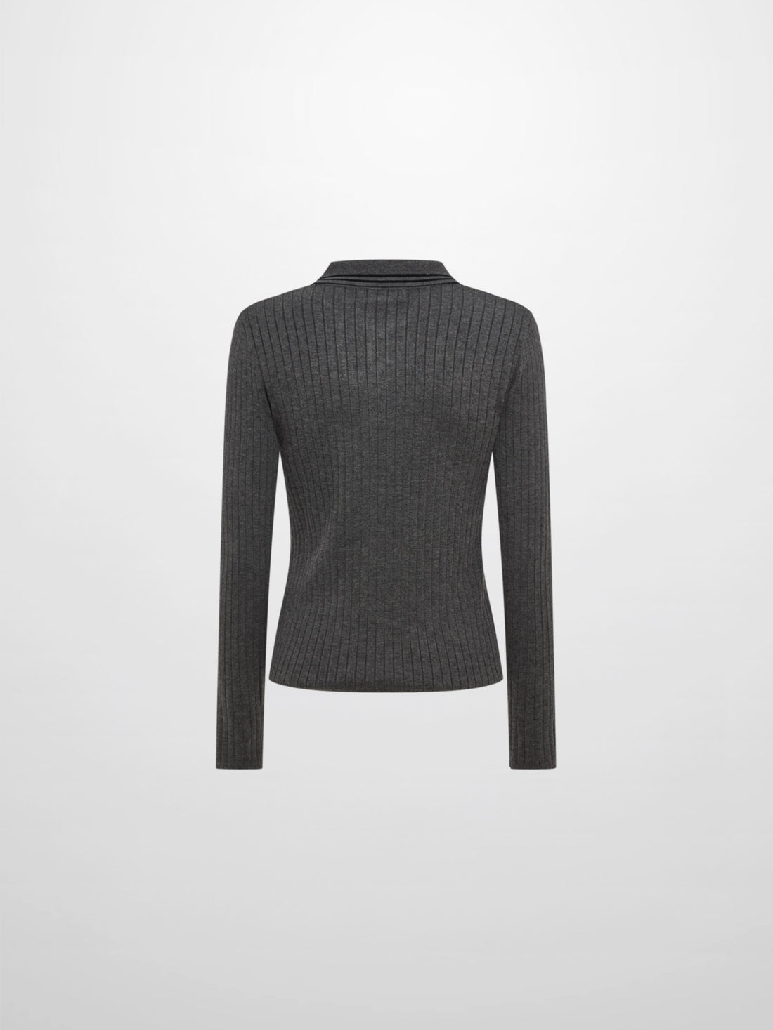 Ribbed Polo Sweater - Grey/Black Stripe