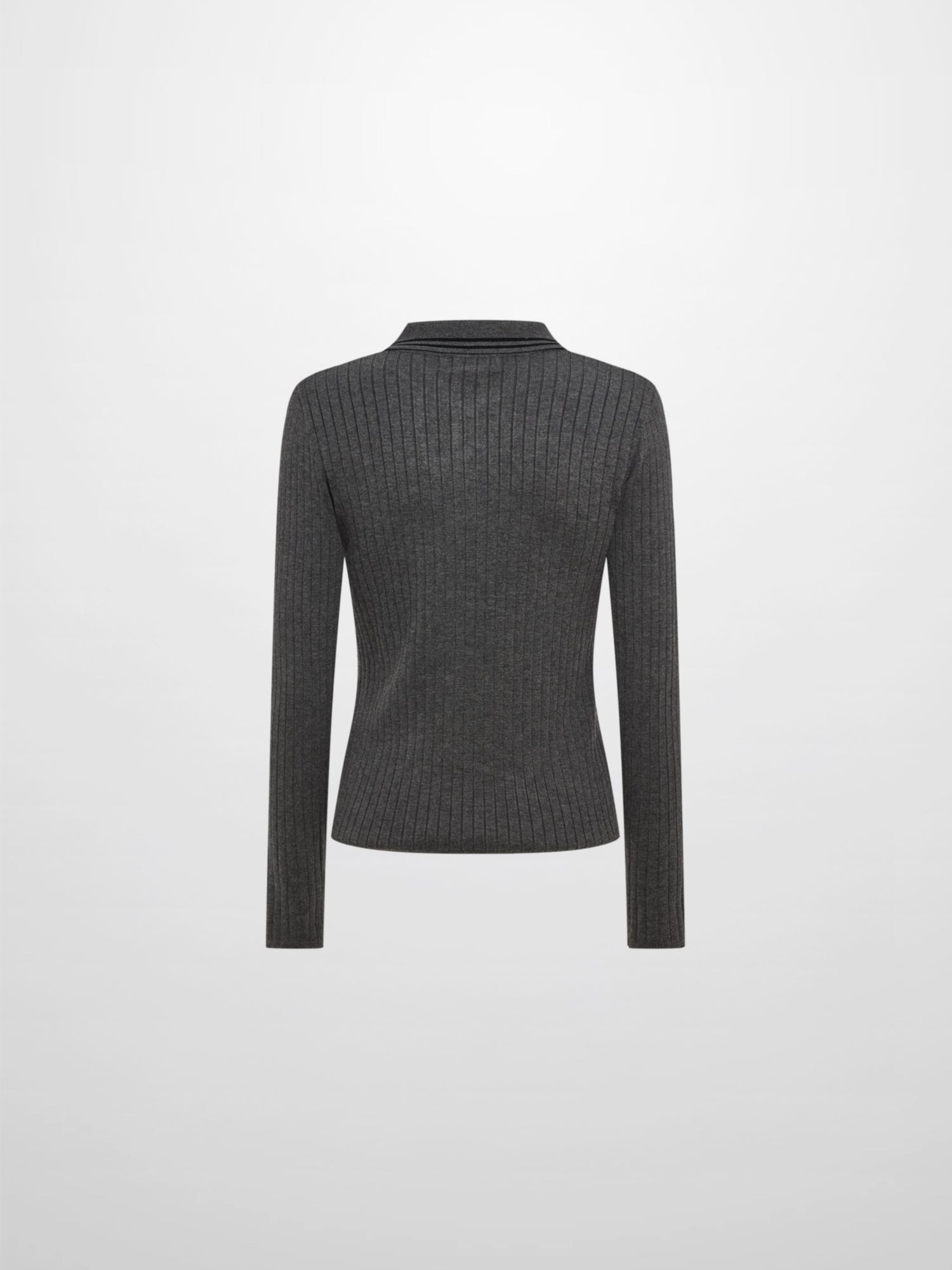 Ribbed Polo Sweater - Grey/Black Stripe