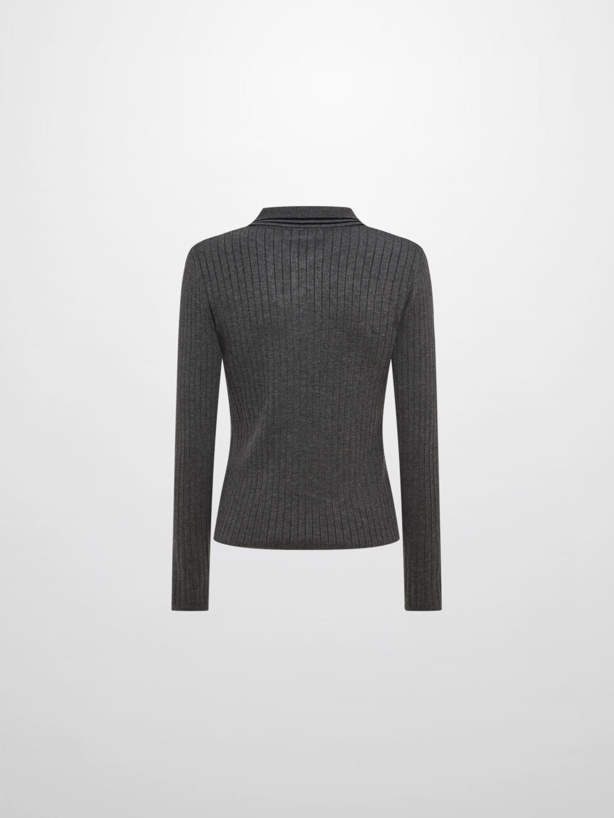 Ribbed Polo Sweater - Grey/Black Stripe