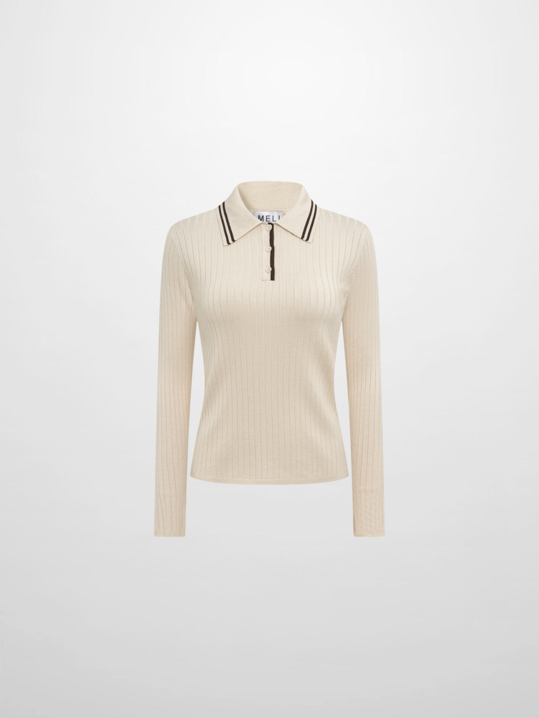 Ribbed Polo Sweater - Cream/Brown Stripe