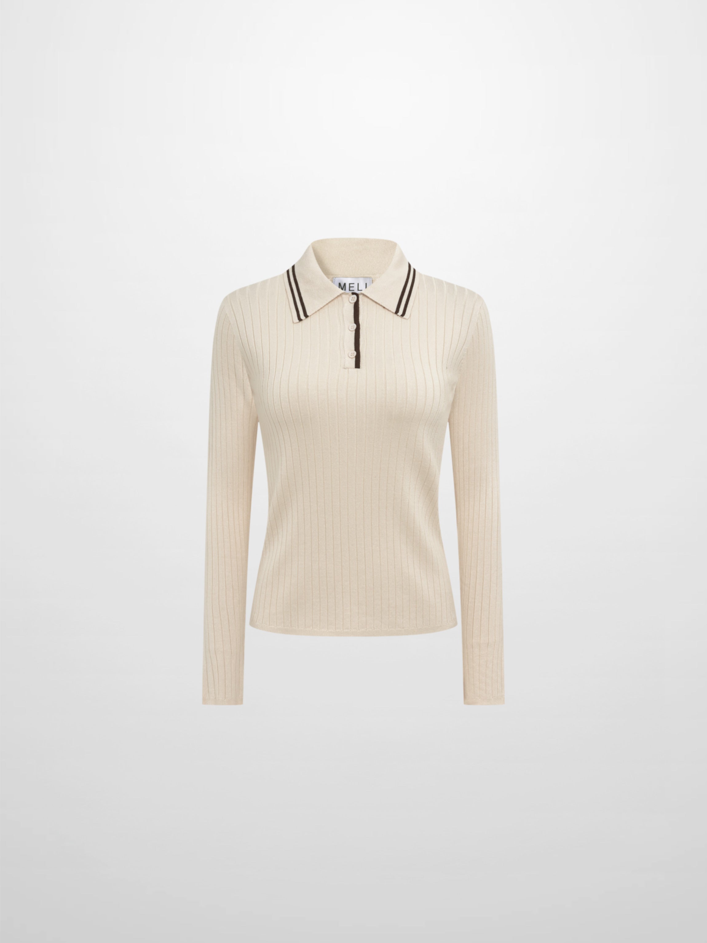 Ribbed Polo Sweater - Cream/Brown Stripe