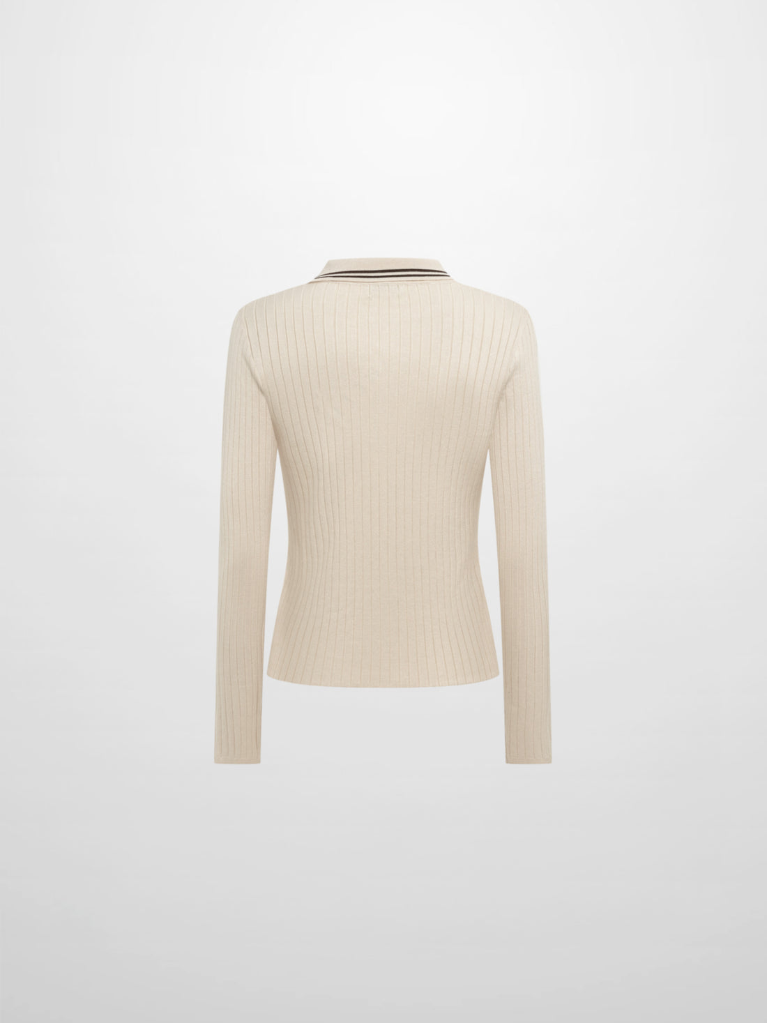 Ribbed Polo Sweater - Cream/Brown Stripe
