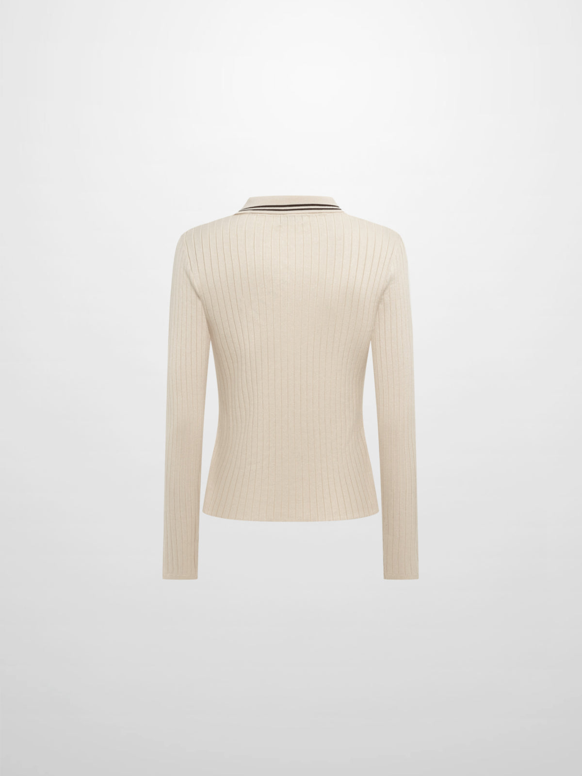 Ribbed Polo Sweater - Cream/Brown Stripe
