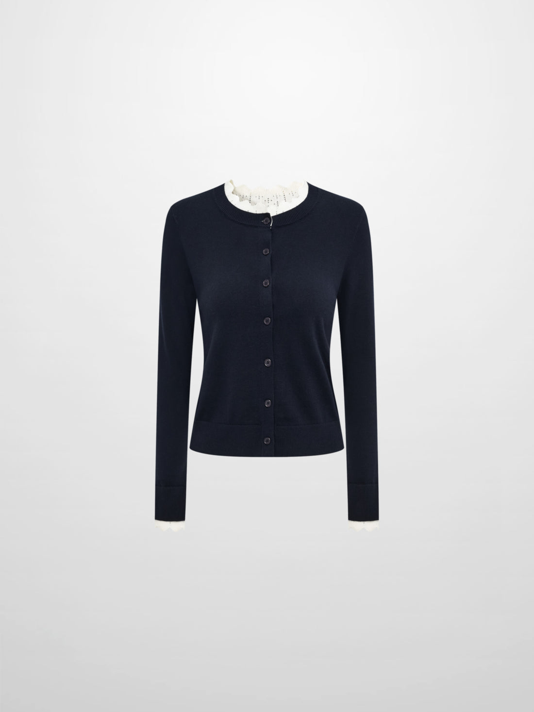 Eyelet Knit Trim Cardigan - Navy