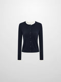Eyelet Knit Trim Cardigan - Navy
