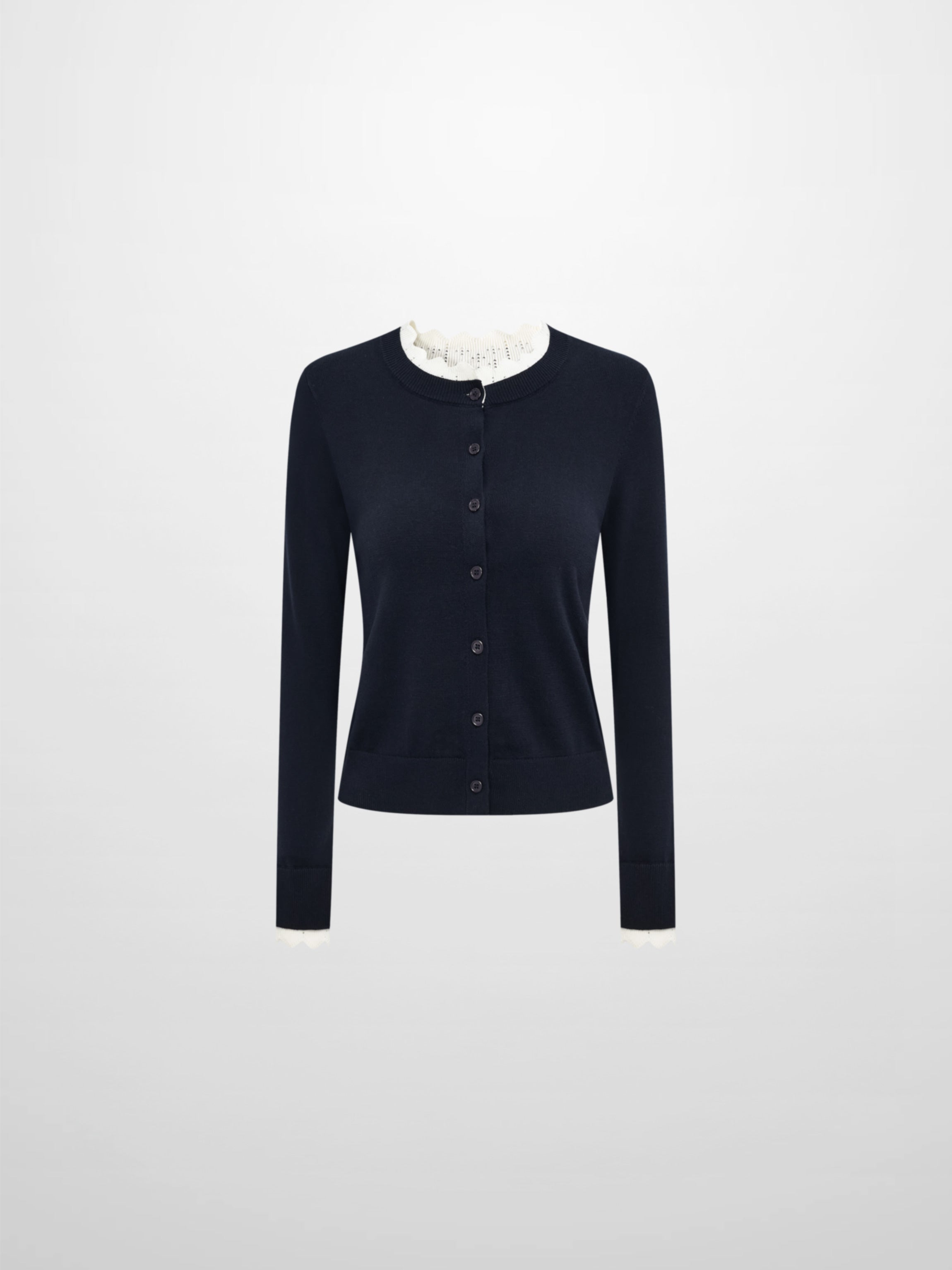 Eyelet Knit Trim Cardigan - Navy