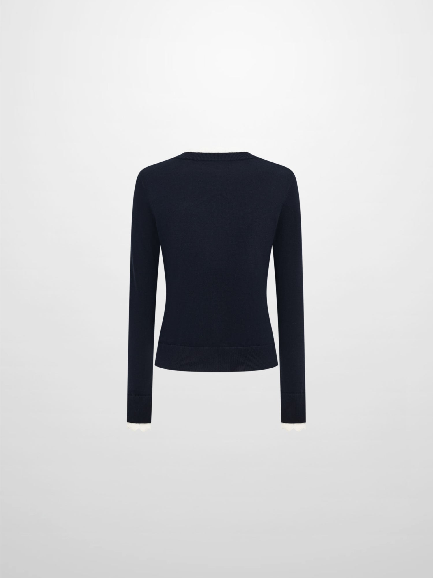 Eyelet Knit Trim Cardigan - Navy