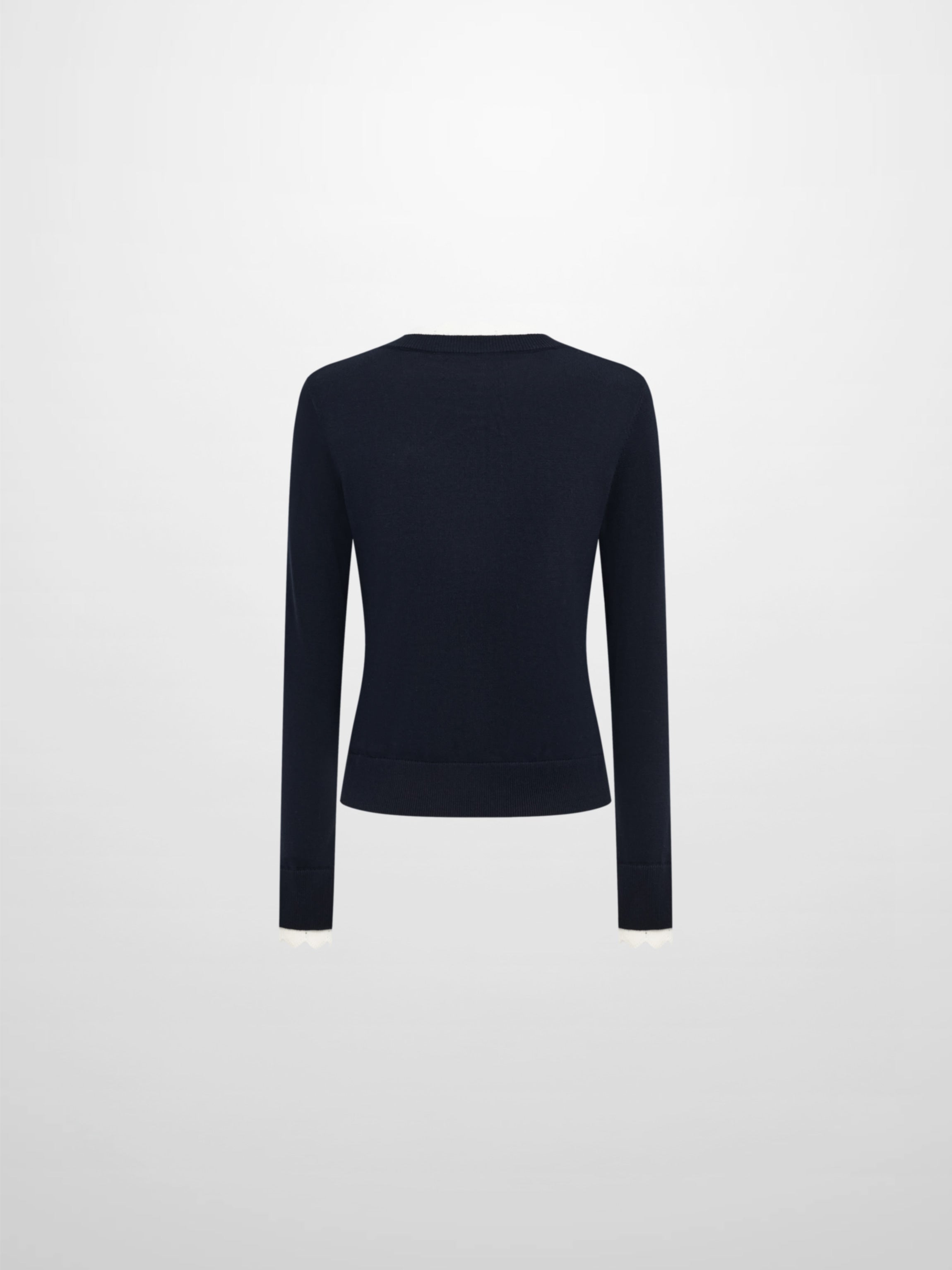 Eyelet Knit Trim Cardigan - Navy