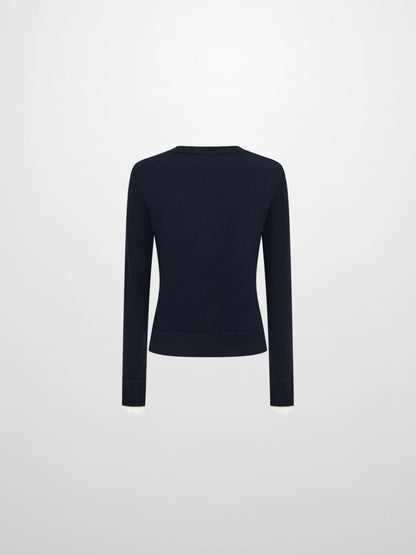 Eyelet Knit Trim Cardigan - Navy