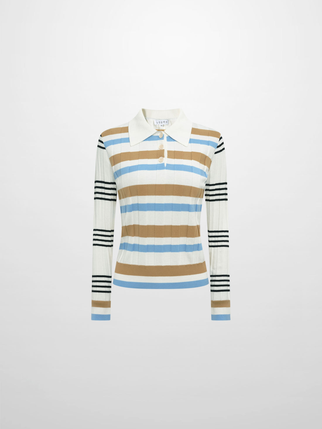 Mixed Stripe Ribbed Polo - Tan/Light Blue