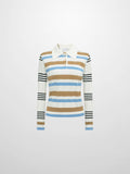 Mixed Stripe Ribbed Polo - Tan/Light Blue