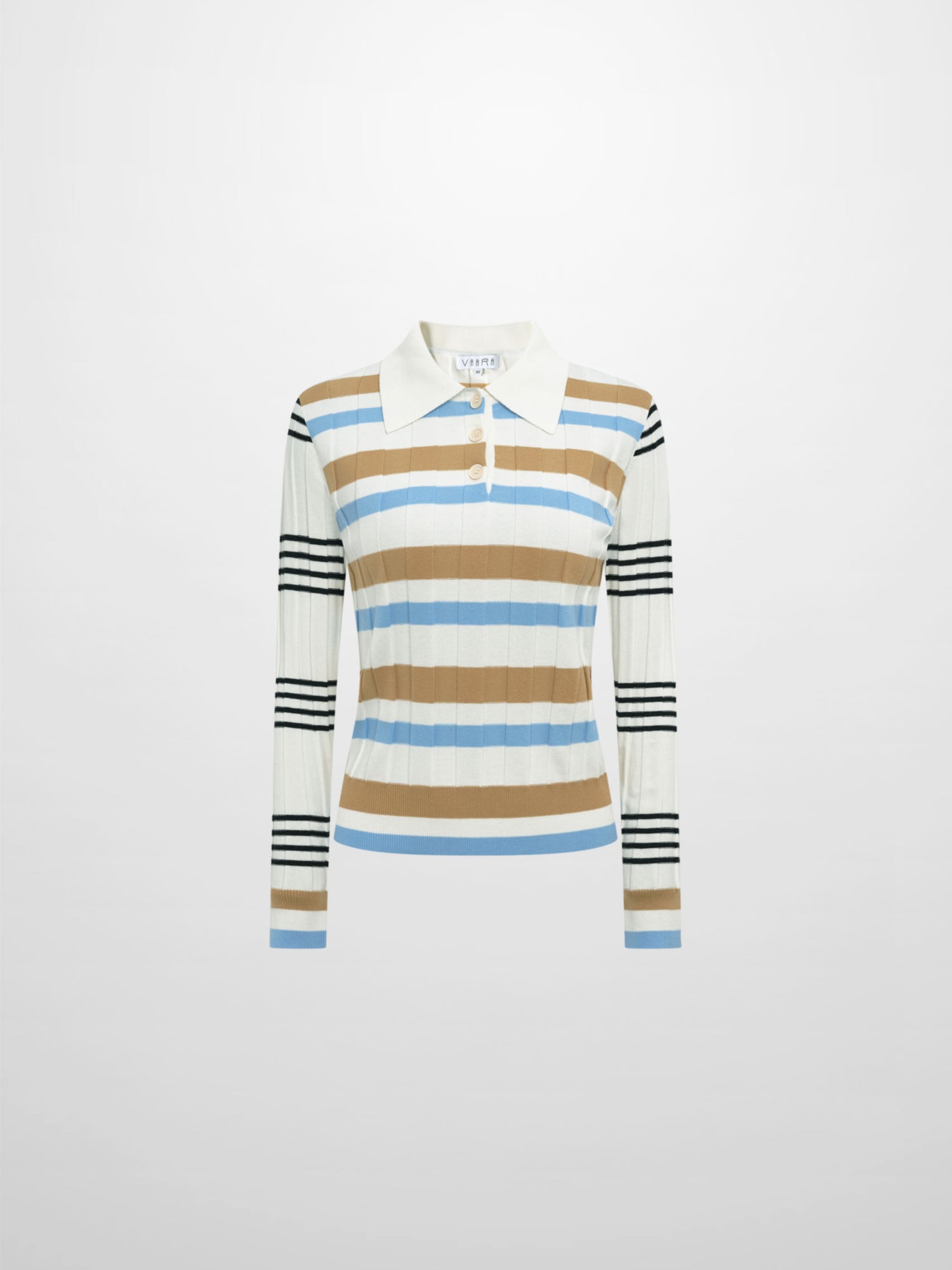 Mixed Stripe Ribbed Polo - Tan/Light Blue