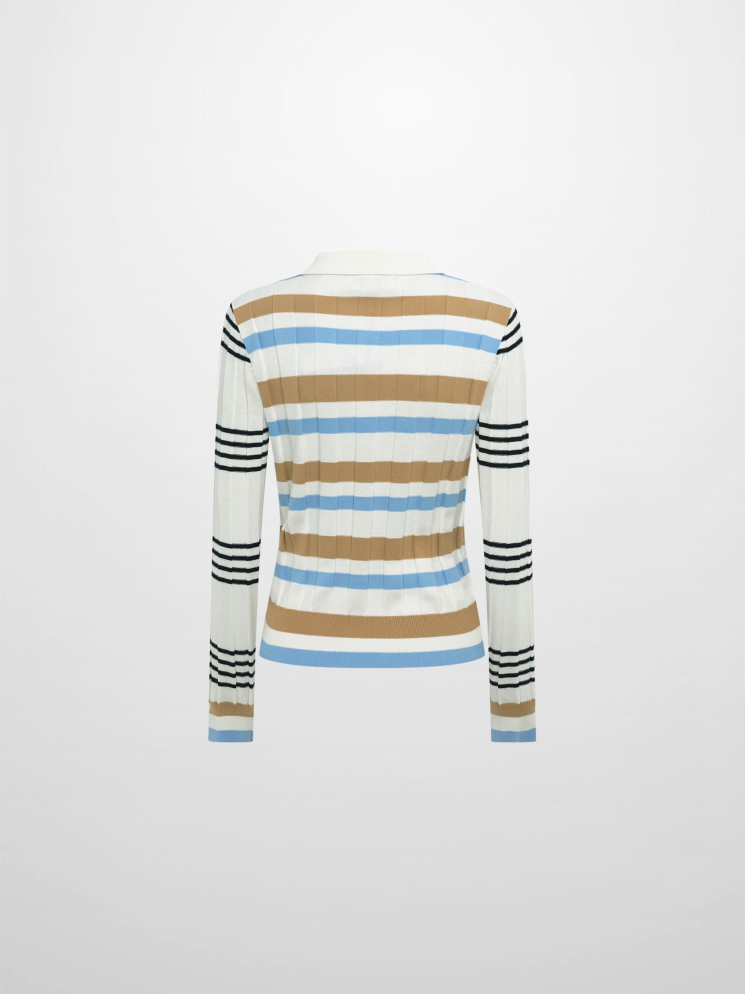Mixed Stripe Ribbed Polo - Tan/Light Blue