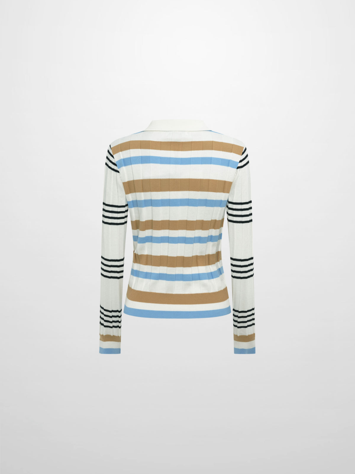 Mixed Stripe Ribbed Polo - Tan/Light Blue