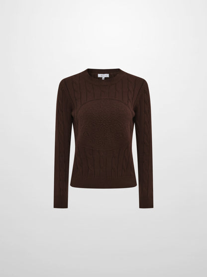 Embossed Cable Sweater - Brown