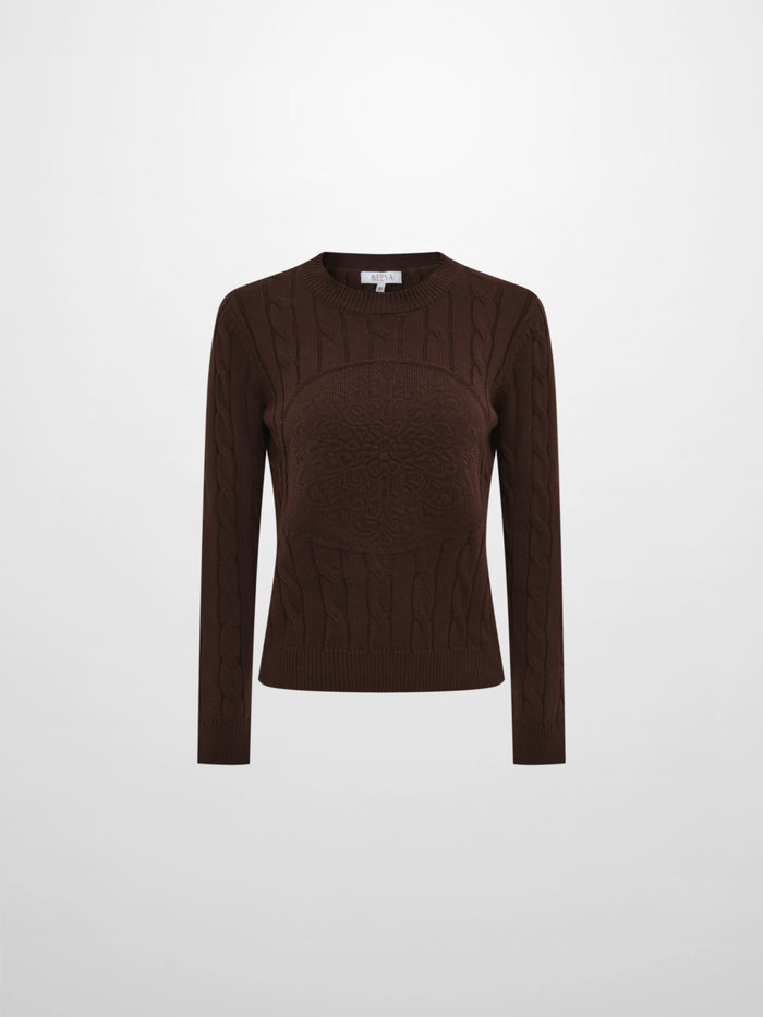 Embossed Cable Sweater - Brown
