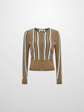 Wide Band Striped Cardigan - Camel/Black/White