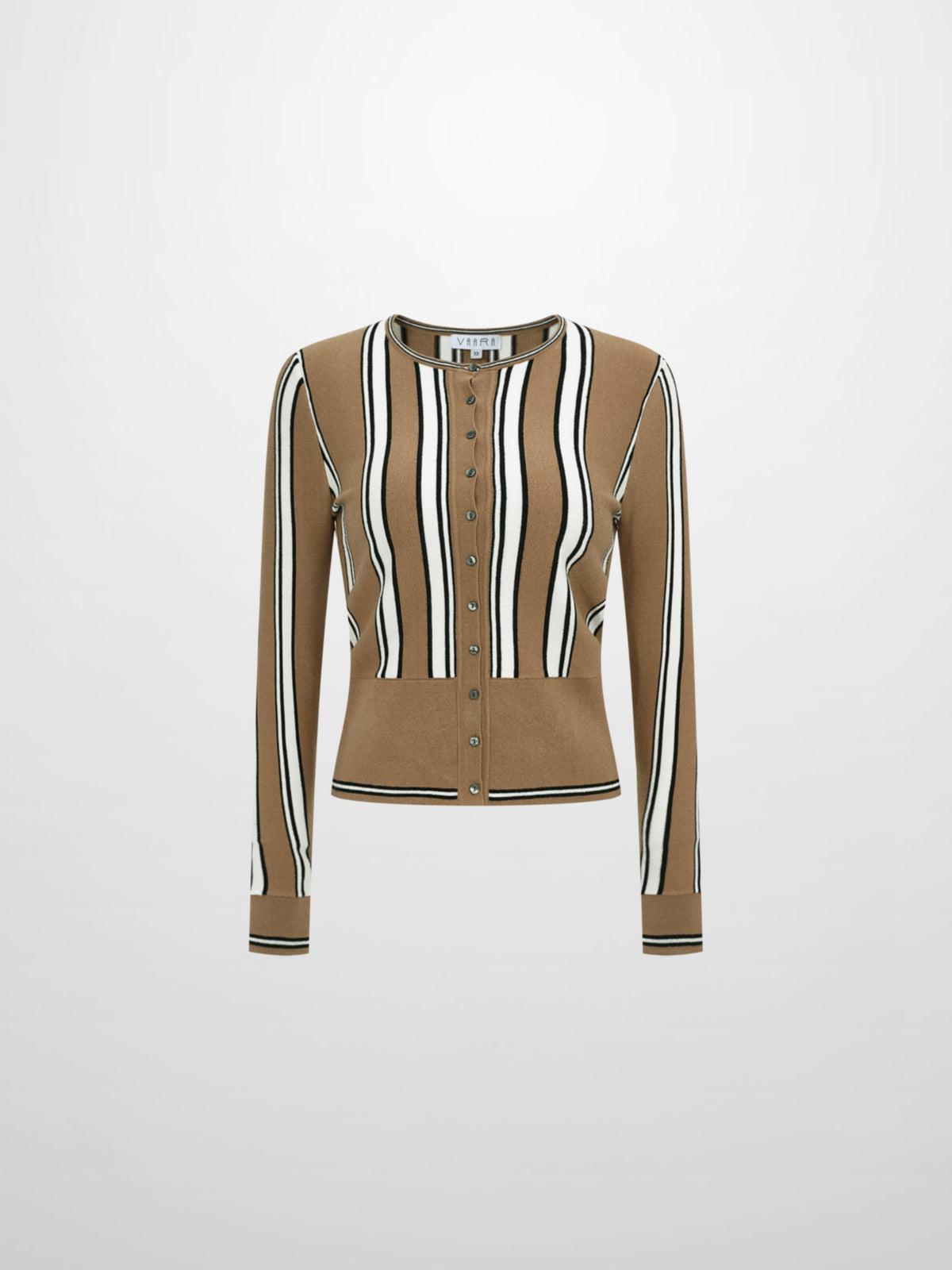 Wide Band Striped Cardigan - Camel/Black/White