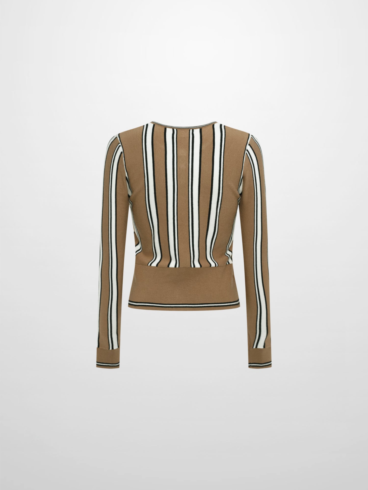 Wide Band Striped Cardigan - Camel/Black/White