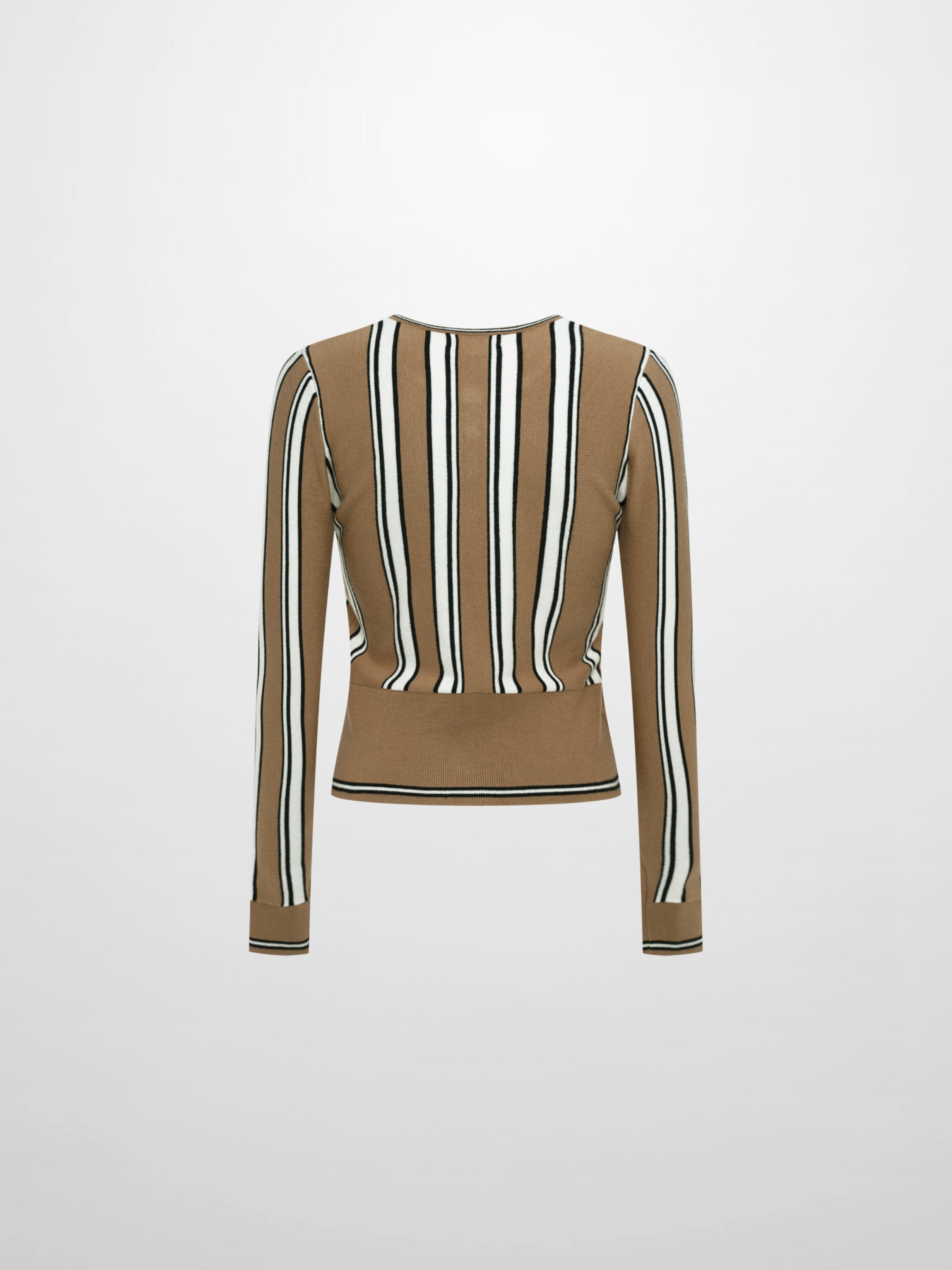 Wide Band Striped Cardigan - Camel/Black/White