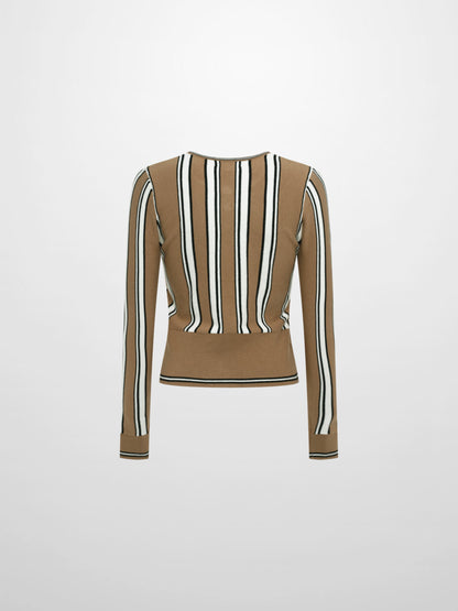 Wide Band Striped Cardigan - Camel/Black/White