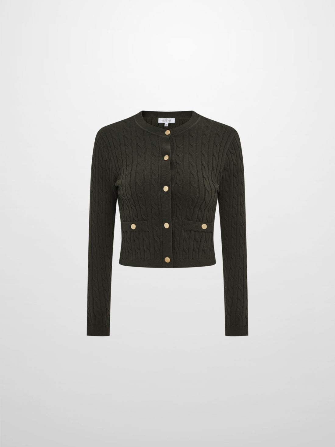 Gold Button Cable Cardigan - Green