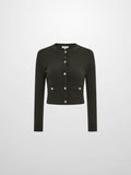 Gold Button Cable Cardigan - Green