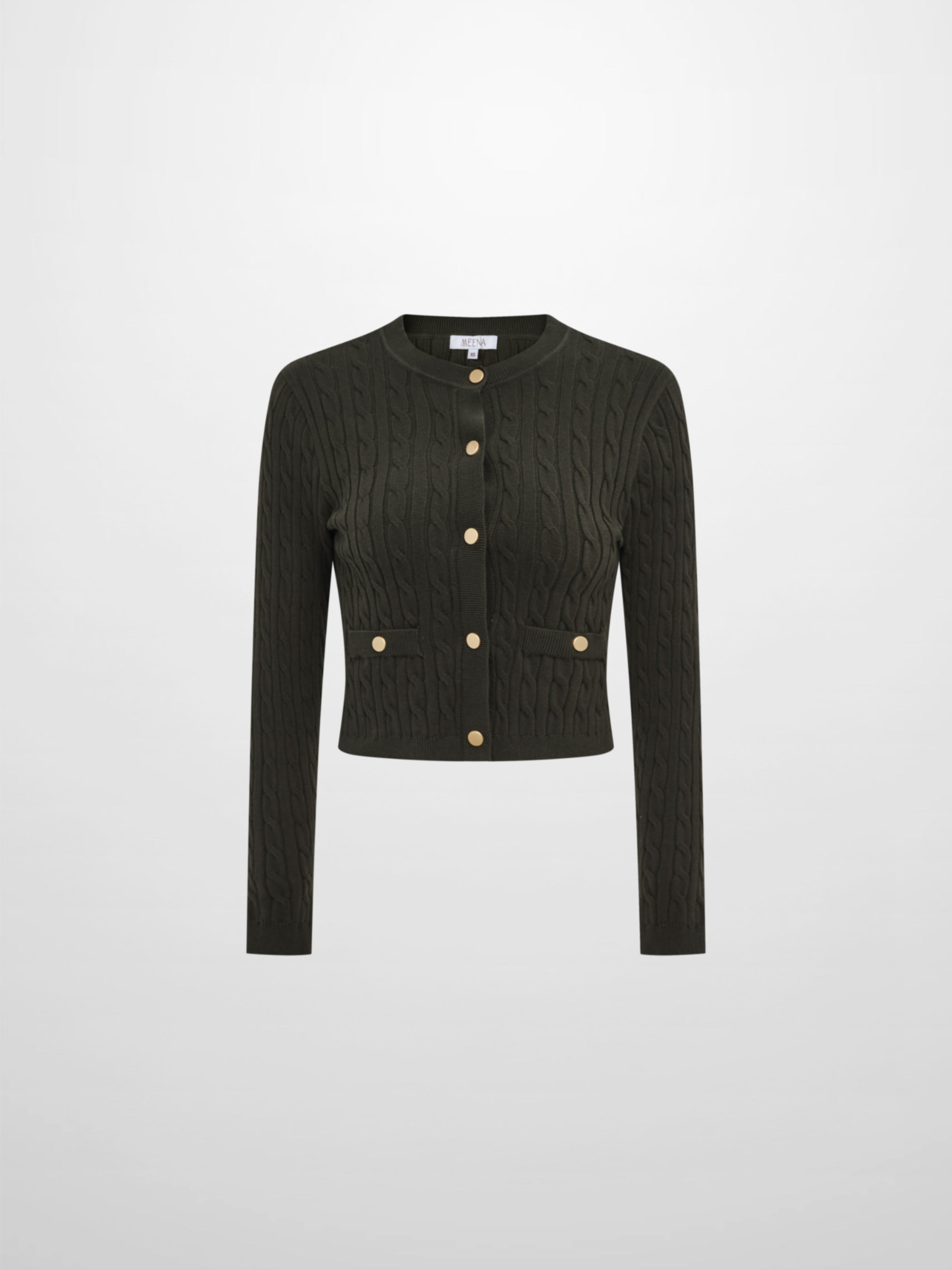 Gold Button Cable Cardigan - Green