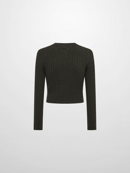 Gold Button Cable Cardigan - Green