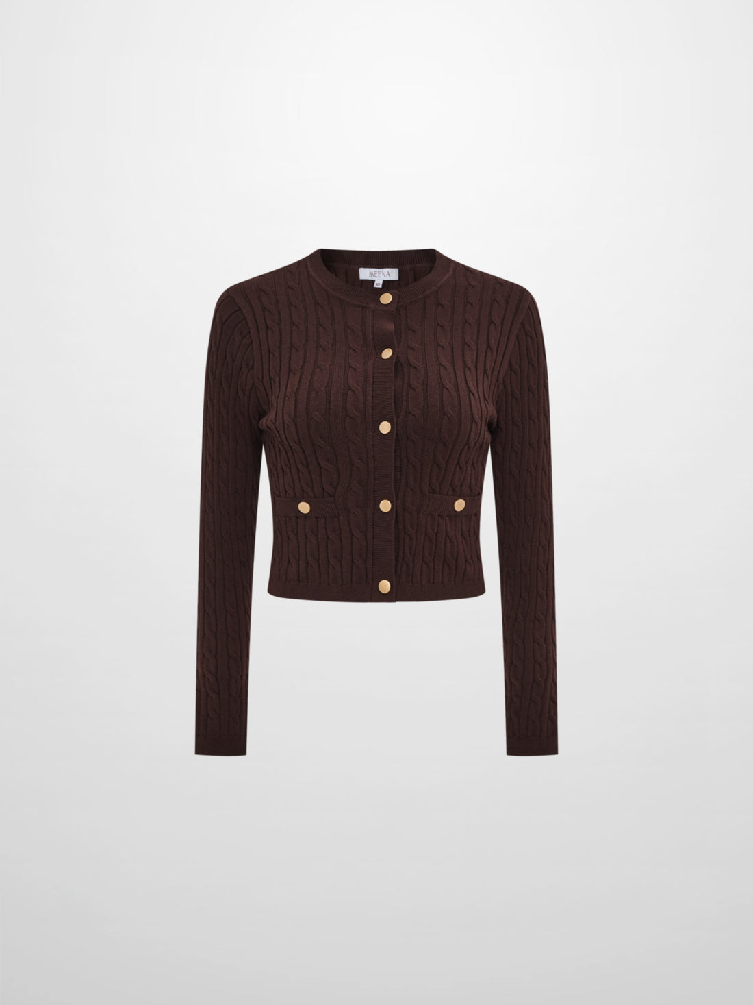 Gold Button Cable Cardigan - Brown
