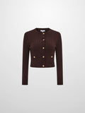 Gold Button Cable Cardigan - Brown