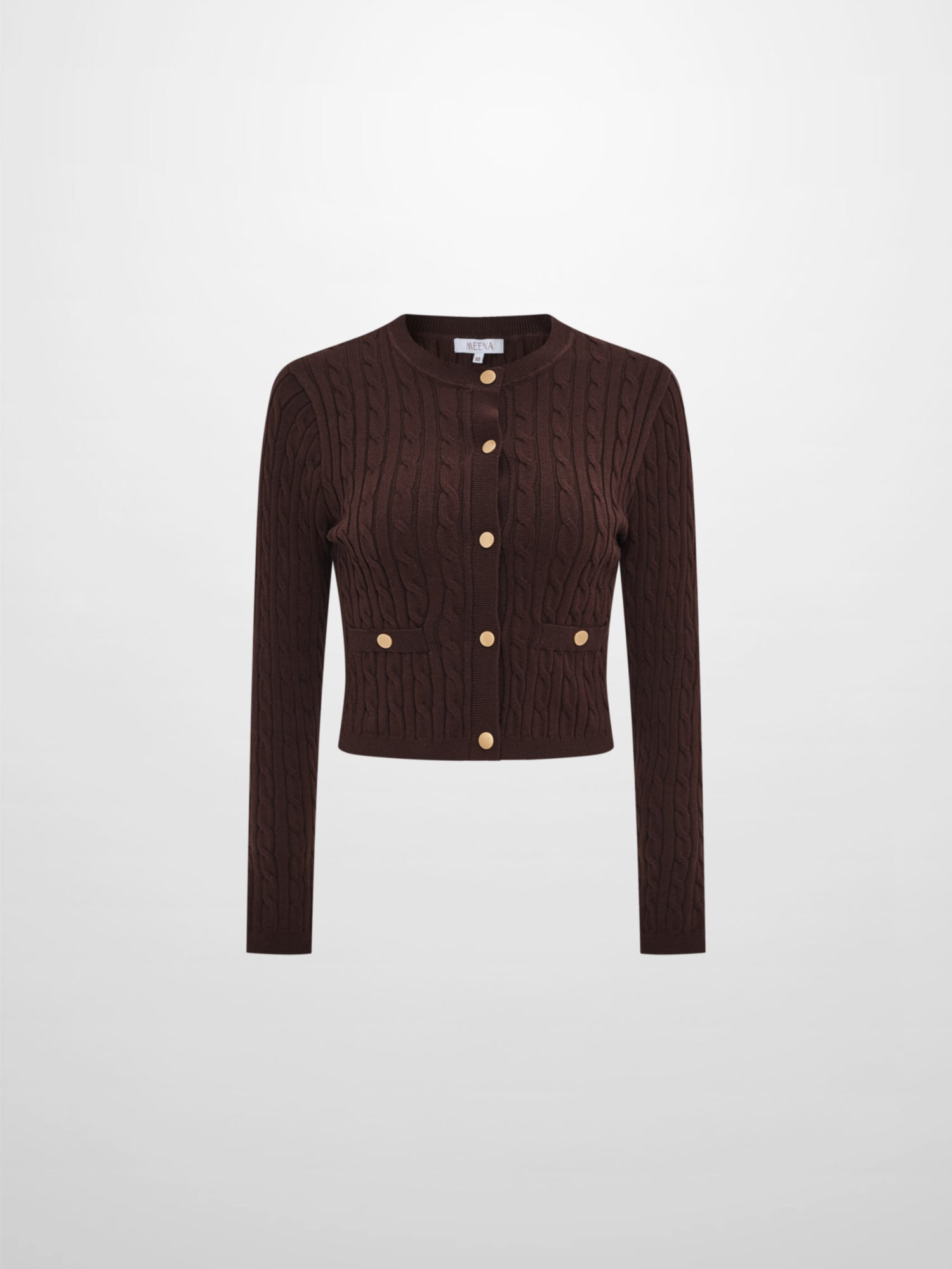 Gold Button Cable Cardigan - Brown