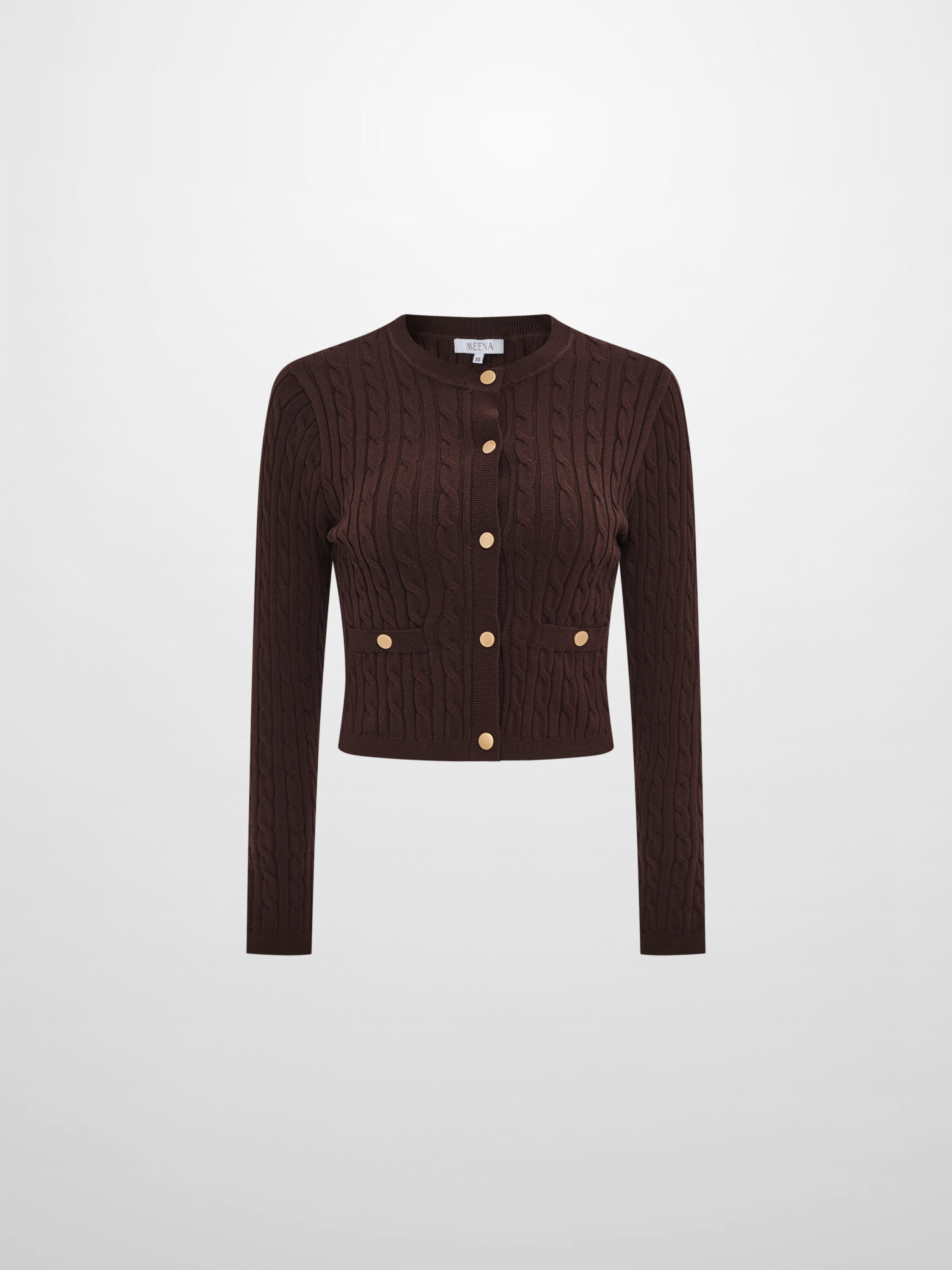 Gold Button Cable Cardigan - Brown