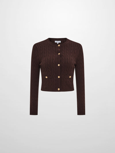 Gold Button Cable Cardigan - Brown
