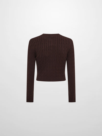 Gold Button Cable Cardigan - Brown