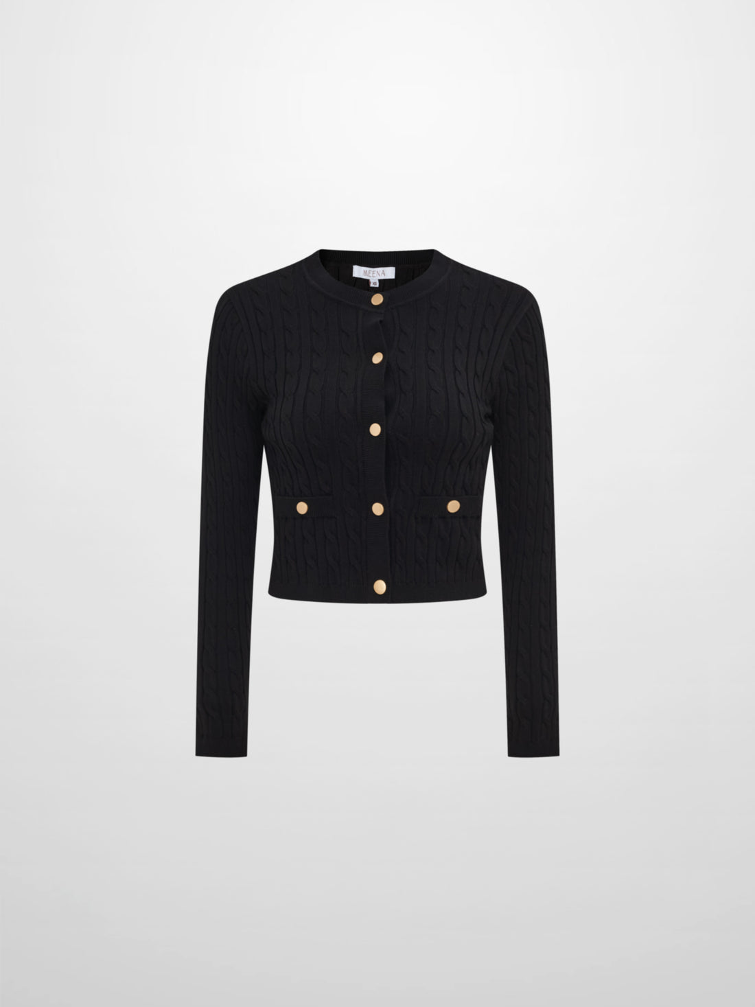 Gold Button Cable Cardigan - Black