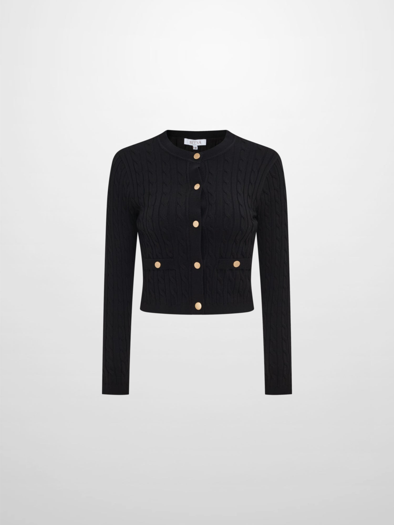Gold Button Cable Cardigan - Black