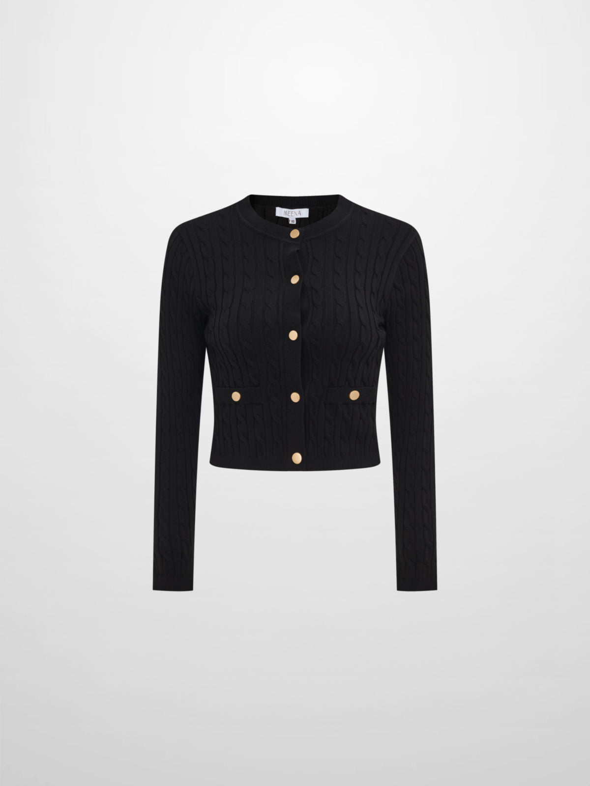 Gold Button Cable Cardigan - Black