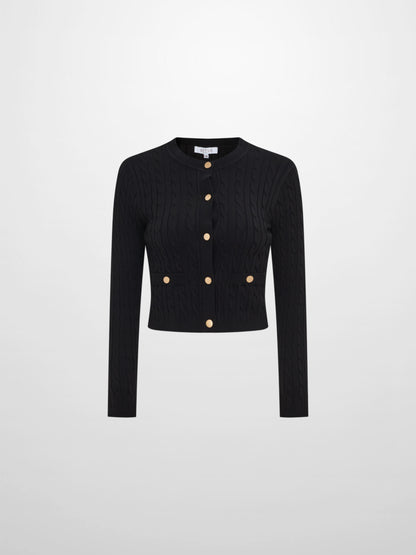 Gold Button Cable Cardigan - Black