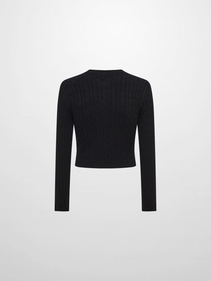 Gold Button Cable Cardigan - Black