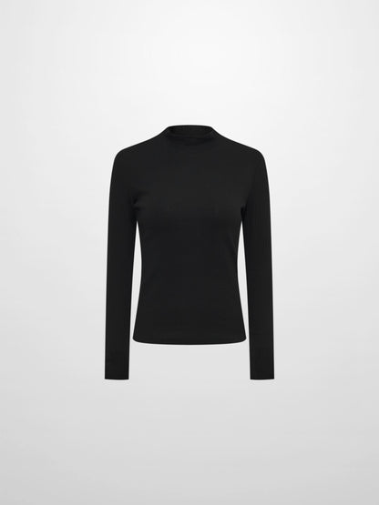 Ribbed Mock Neck Turtleneck - Black