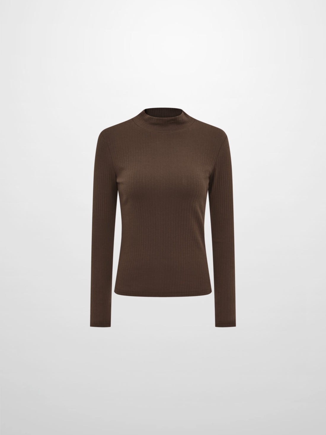 Ribbed Mock Neck Turtleneck - Chocolate Brown